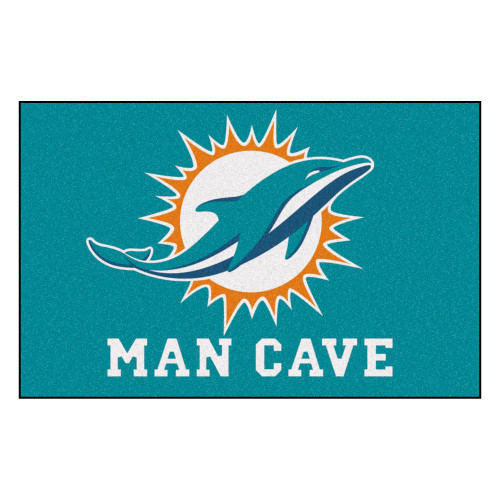 19" x 30" White and Blue NFL Miami Dolphins Man Cave Starter Rectangular Area Rug - IMAGE 1
