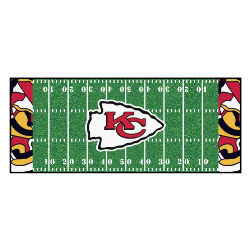 2.5' x 6' Red and Green NFL Kansas City Chiefs X-Fit Football Field Rectangular Area Rug Runner - IMAGE 1