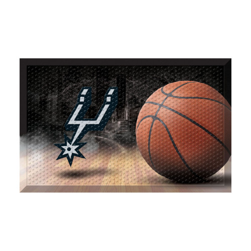 19" x 30" Black and Brown NBA San Antonio Spurs Shoe Scraper Doormat - IMAGE 1