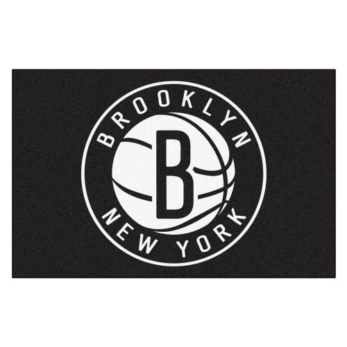 19" x 30" Black and White NBA Nets Starter Mat Rectangular Area Rug - IMAGE 1