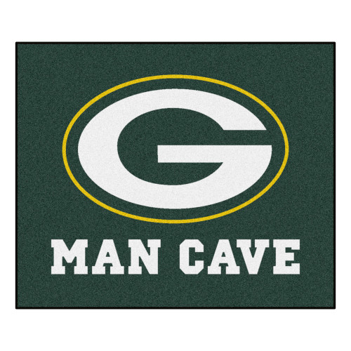 59.5" x 71" Green and White NFL Bay Packers Man Cave Tailgater Area Rug - IMAGE 1