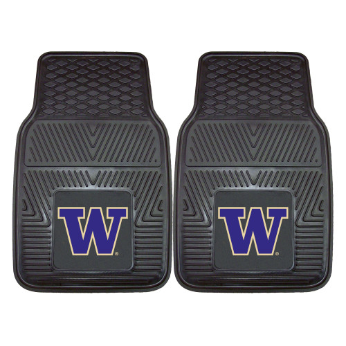 Set of 2 Black and Blue NCAA University of Washington Huskies Front Car Mats 17" x 27" - IMAGE 1