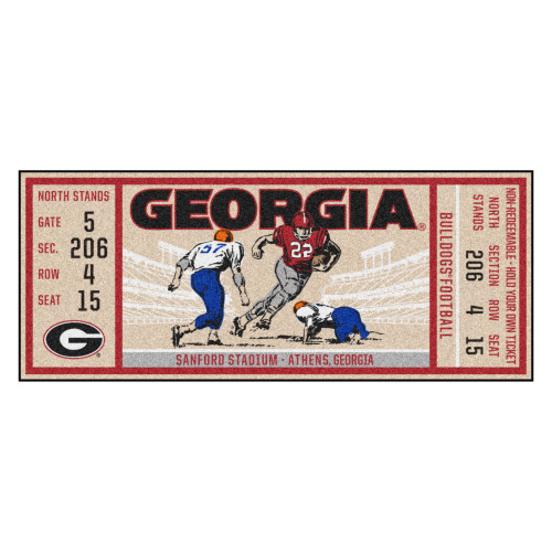 30" x 72" Red NCAA University of Georgia Bulldogs Ticket Non-Skid Mat Area Rug Runner - IMAGE 1