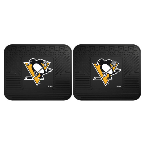 Set of 2 Black NHL Pittsburgh Penguins Heavy Duty Rear Car Floor Mats 14" x 17" - IMAGE 1