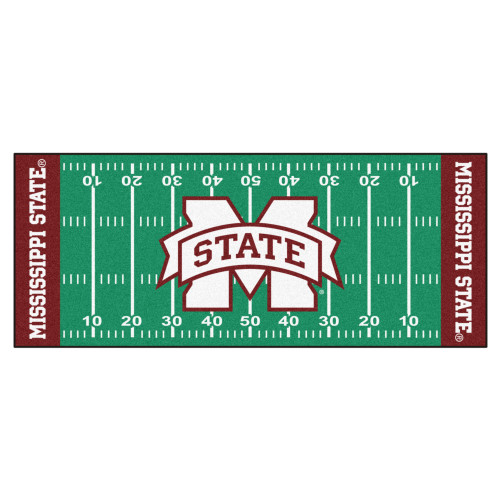 30" x 72" Green and White NCAA Bulldogs Football Field Mat Runner - IMAGE 1