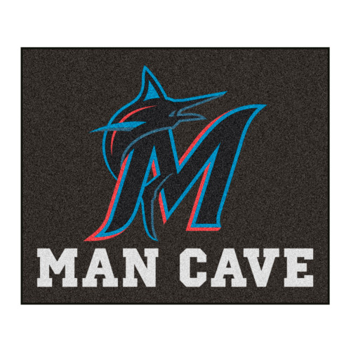 59.5" x 71" Black and Blue MLB Miami Marlins Man Cave Tailgater Mat Outdoor Area Rug - IMAGE 1