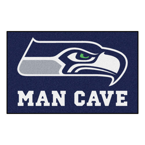 5' x 8' Green and White NFL Seahawks Man Cave Ultimate Rectangular Mat Area Rug - IMAGE 1