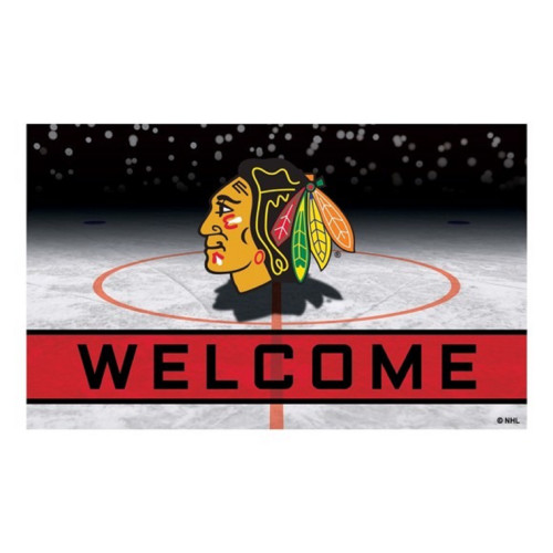 18" x 30" Red and Yellow NHL Chicago Blackhawks Heavy Duty Outdoor Door Mat - IMAGE 1