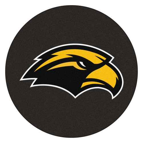 27" Black NCAA University of Southern Mississippi Southern Miss Golden Eagles Puck Round Area Rug - IMAGE 1