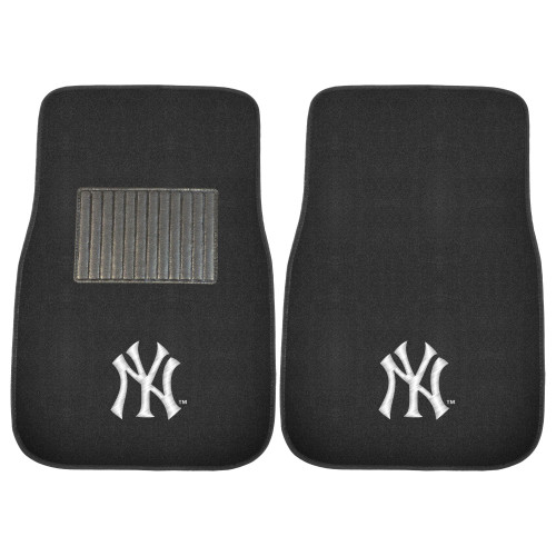 Set of 2 Black and White MLB New York Yankees Embroidered Car Mats 17" x 25.5" - IMAGE 1