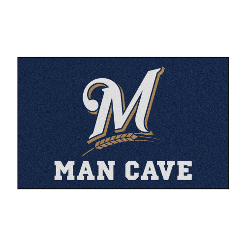 59.5" x 94.5" White MLB Milwaukee Brewers Man Cave Ulti-mat Rectangular Mat Area Rug - IMAGE 1