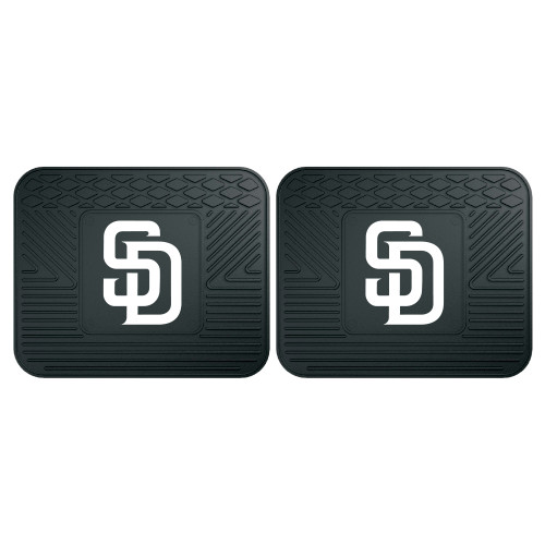 Set of 2 Black and White MLB San Diego Padres Heavy Duty Rear Car Floor Mats 14" x 17" - IMAGE 1