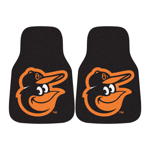 Set of 2 Black and Orange MLB Baltimore Orioles Carpet Car Mats 17" x 27" - IMAGE 1