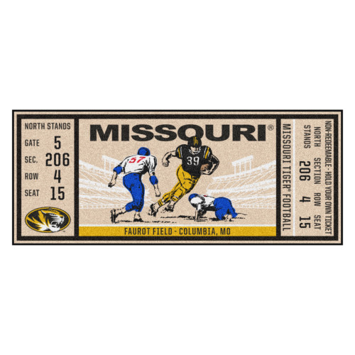 30" x 72" Black NCAA University of Missouri Tigers Ticket Non-Skid Mat Area Rug Runner - IMAGE 1