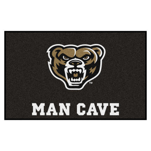 59.5" x 94.5" Black and Brown NCAA Oakland University Golden Grizzlies Man Cave Door Mat - IMAGE 1