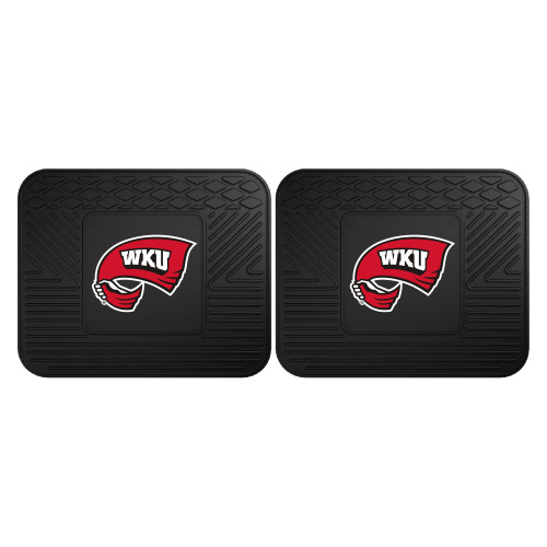 Set of 2 Black and Red NCAA Western Kentucky University Hilltopper Car Utility Mats 14" x 17" - IMAGE 1
