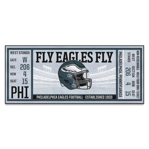 30" x 72" Gray and Black NFL Philadelphia Eagles Ticket Mat Area Rug Runner - IMAGE 1