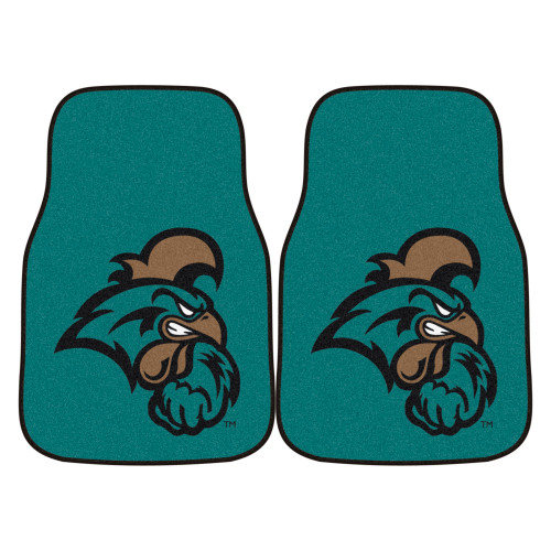 Set of 2 Blue and Brown NCAA Coastal Carolina Chanticleers Carpet Car Mats 17" x 27" - IMAGE 1