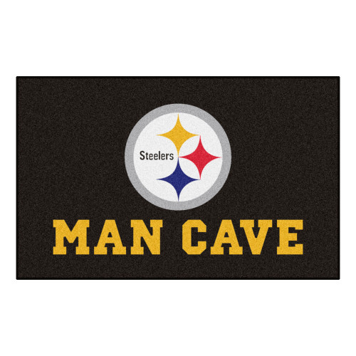 5' x 8' Black and Yellow NFL Steelers Man Cave Ultimate Rectangular Mat Area Rug - IMAGE 1