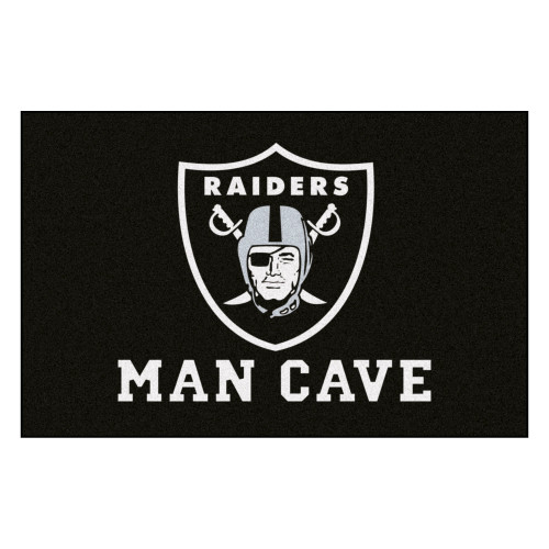 19" x 30" Black and White NFL Raiders Man Cave Starter Rectangular Mat Area Rug - IMAGE 1