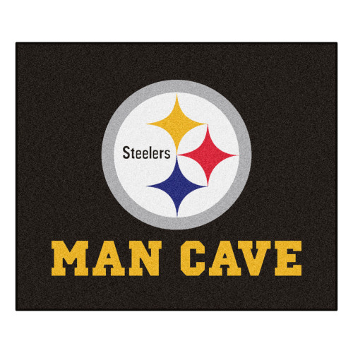 5' x 6' Black and White NFL Steelers Man Cave Tailgater Rectangular Mat Area Rug - IMAGE 1