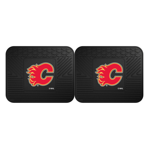 Set of 2 Black NHL Calgary Flames Heavy Duty Rear Car Floor Mats 14" x 17" - IMAGE 1