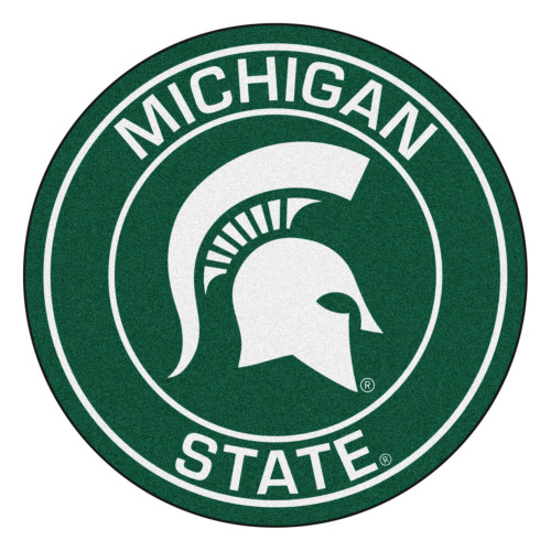 27" Green and White NCAA Michigan State University Spartans Rounded Door Mat - IMAGE 1