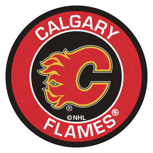27" Red and Black NHL Calgary Flames Rounded Door Mat - IMAGE 1