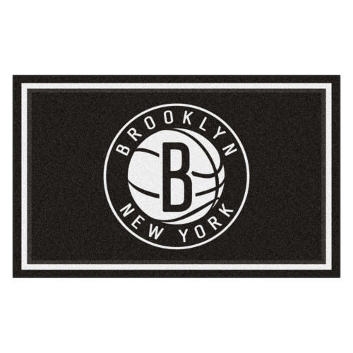 4' x 6' Black and White NBA Brooklyn Nets Plush Non-Skid Area Rug - IMAGE 1
