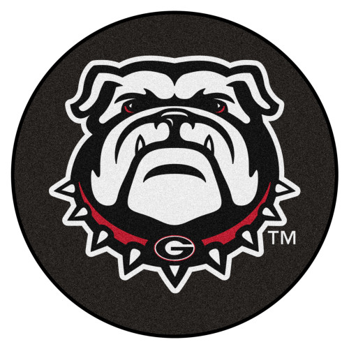 27" Red and White NCAA University of Georgia Bulldogs Puck Mat Round Area Rug - IMAGE 1