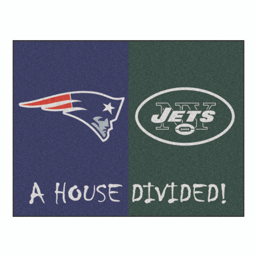 33.75" x 42.5" Black and Blue NFL Patriots or Jets House Divided Mat Area Rug - IMAGE 1