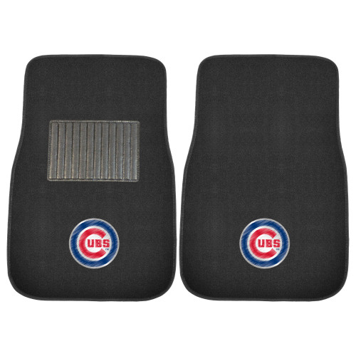 Set of 2 Black and Red MLB Chicago Cubs Embroidered Car Mats 17" x 25.5" - IMAGE 1
