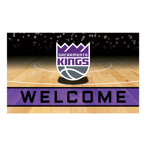 Purple and White NBA Sacramento Kings "Welcome" Rectangular Outdoor Door Mat 18" x 30" - IMAGE 1