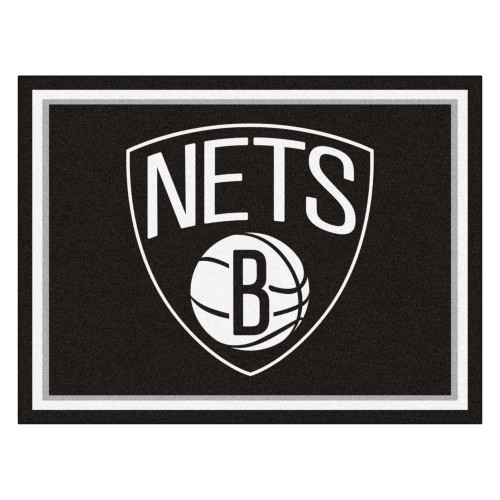 7.25' x 9.75' Black and White NBA Brooklyn Nets Plush Non-Skid Area Rug - IMAGE 1