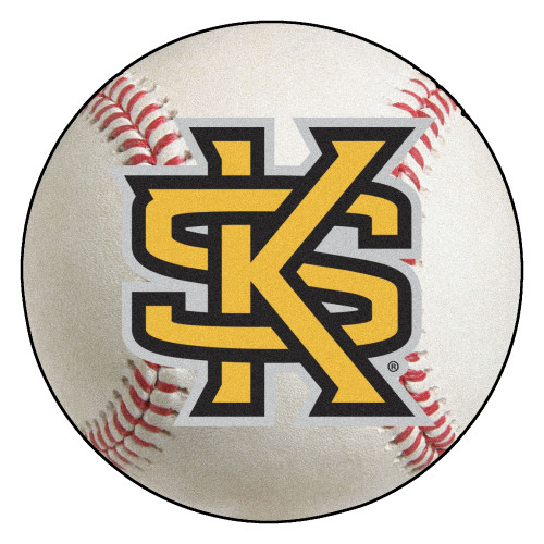 27" White and Yellow NCAA Kennesaw State University Owls Baseball Round Door Mat - IMAGE 1