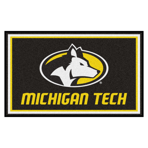 3.6' x 5.9' Black and Yellow NCAA Michigan Tech University Huskies Foot Plush Area Rug - IMAGE 1