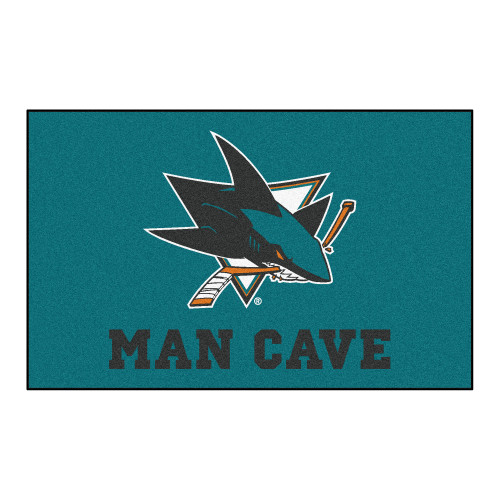 59.5" x 94.5" Black and Blue NHL San Jose Sharks Man Cave Ulti-Mat Rectangular Area Rug - IMAGE 1