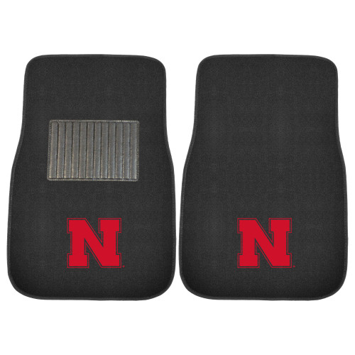 Set of 2 Black and Red NCAA University of Nebraska Car Mats 17" x 25.5" - IMAGE 1