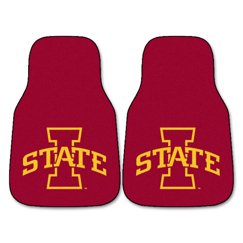 Set of 2 Red NCAA Iowa State University Cyclones Front Carpet Car Mats 17" x 27" - IMAGE 1