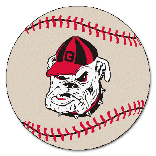 NCAA University of Georgia Bulldogs  Baseball Shaped Mat Round Area Rug - IMAGE 1