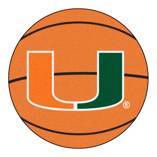 27" Orange and Green NCAA University of Miami Hurricanes Basketball Shape Mat - IMAGE 1