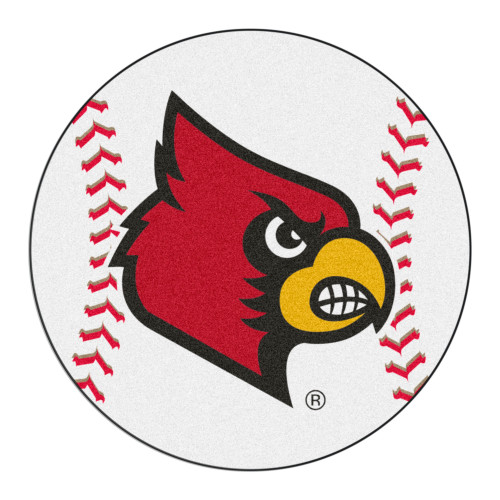 27" White and Red NCAA University of Louisville Cardinals Baseball Mat Area Rug - IMAGE 1