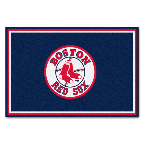 4.9' x 7.3' Blue and White MLB Boston Red Sox Rectangular Area Rug - IMAGE 1