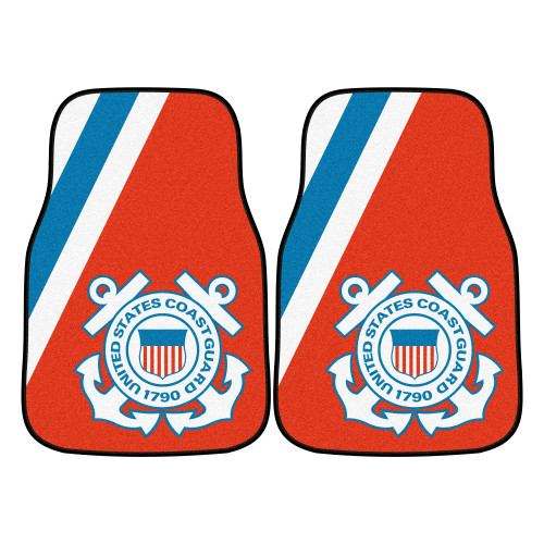 Set of 2 Orange and Blue U.S. Coast Guard Front Carpet Car Mats 17" x 27" - IMAGE 1