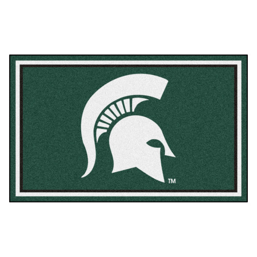 3.6' x 5.9' Green and White NCAA Michigan State University Spartans Non-Skid Plush Area Rug - IMAGE 1