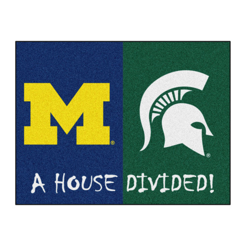 33.75" x 42.5" Blue and Green NCAA Michigan Wolverines - Michigan State Spartans House Divided Mat - IMAGE 1