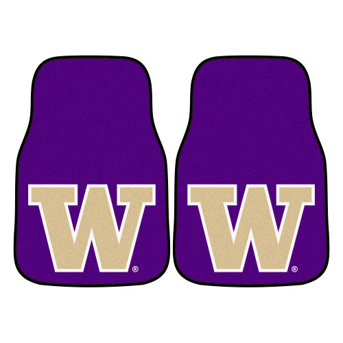 Set of 2 Purple and Brown NCAA University of Washington Huskies Carpet Car Mats 17" x 27" - IMAGE 1