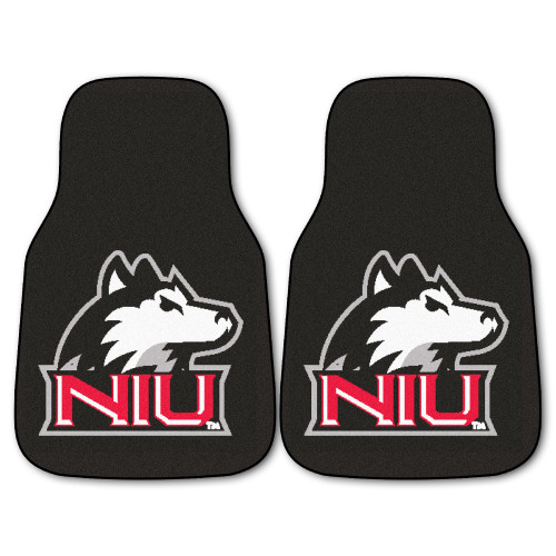 Set of 2 Black and Red NCAA Northern Illinois University Huskies Front Carpet Car Mats 17" x 27" - IMAGE 1