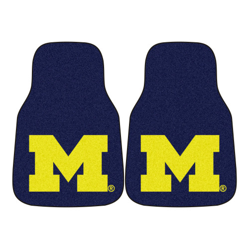 Set of 2 Blue and Yellow NCAA University of Michigan Wolverines Front Carpet Car Mats 17" x 27" - IMAGE 1