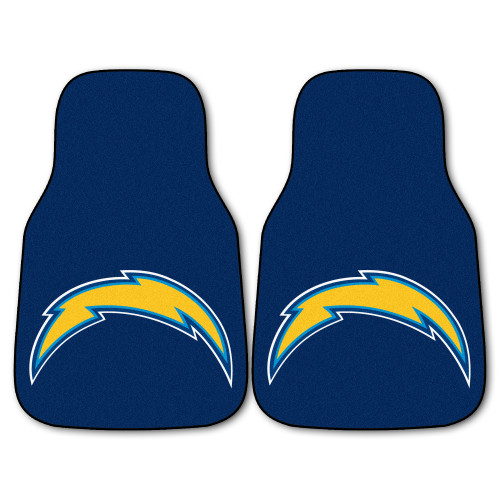Set of 2 Blue and Yellow NFL Los Angeles Chargers Front Carpet Car Mats 17" x 27" - IMAGE 1